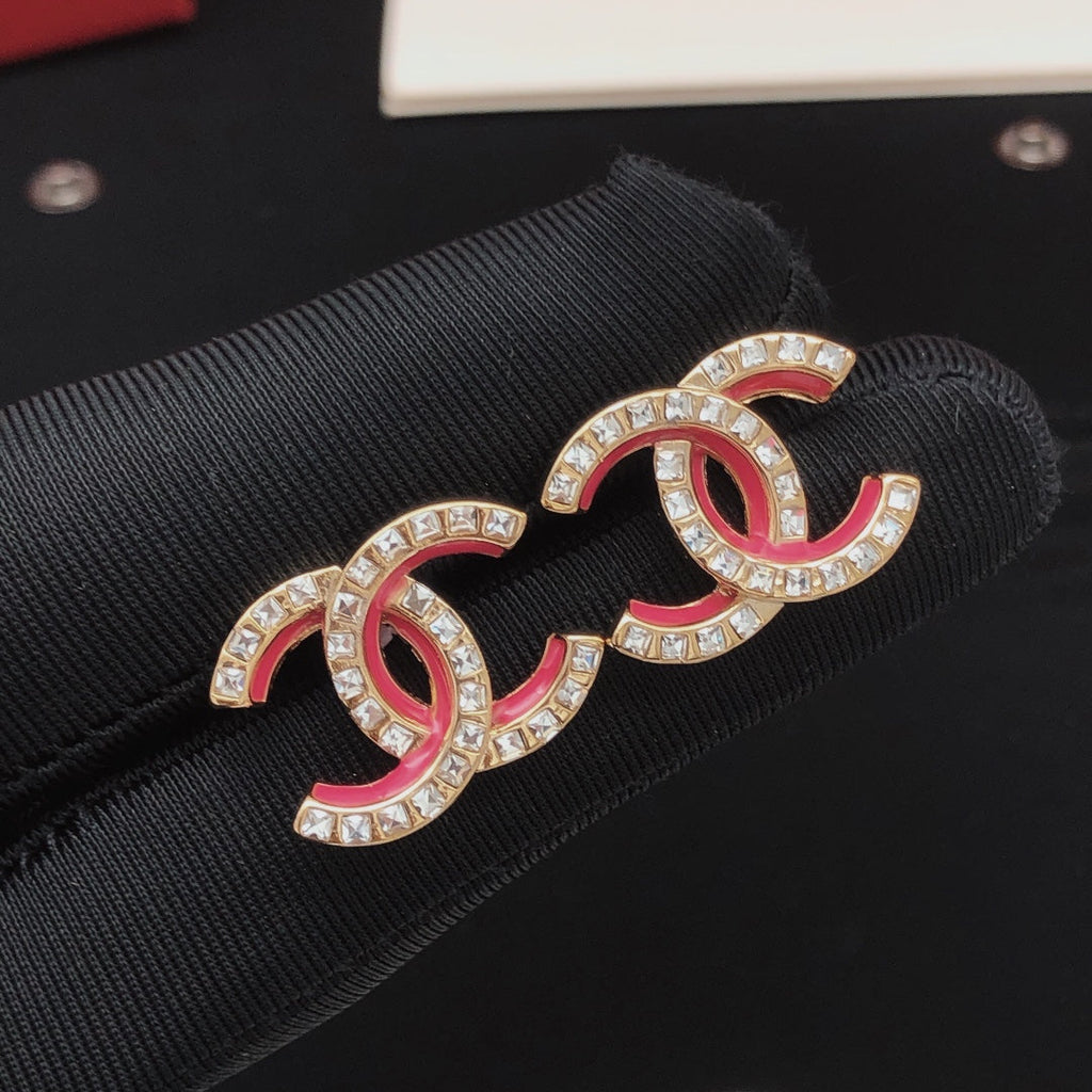 18K Chanel Pink Resin Crystals Earrings