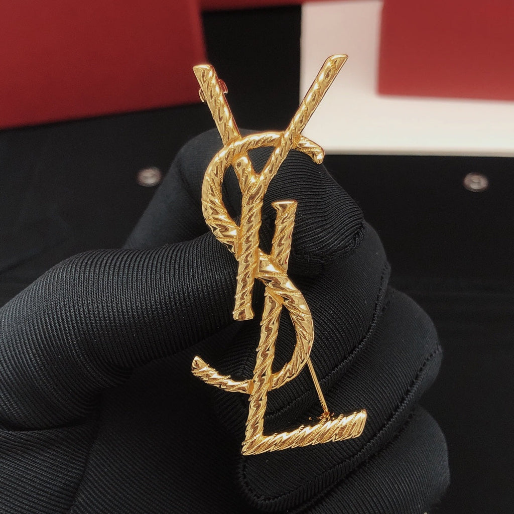 18K Saint Laurent YSL Gold Brooch