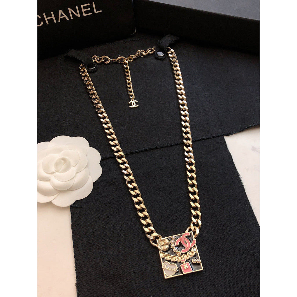 18K Chanel Pink Logo Chain Necklace
