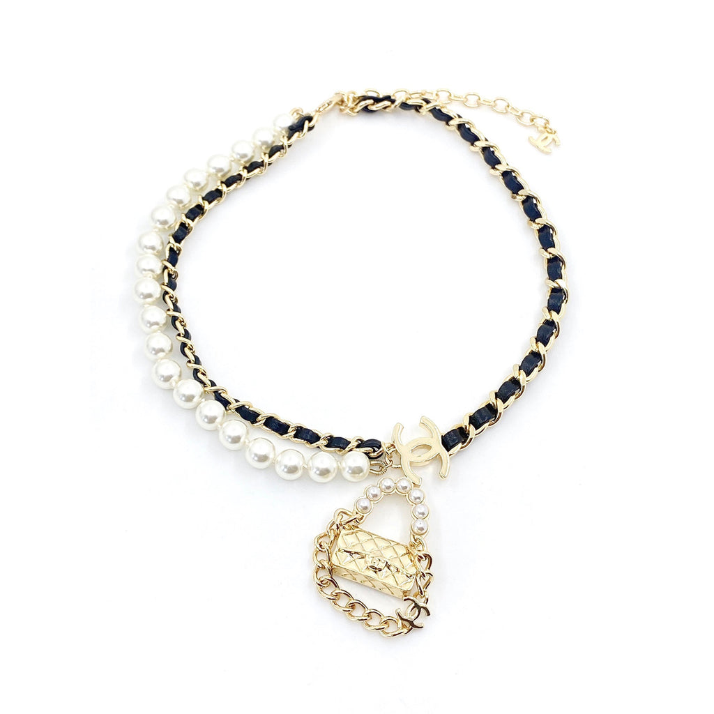 18K Chanel Pearl Bag Pendant Necklace
