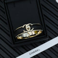 18K Chanel Black Leather Cuff Bracelet