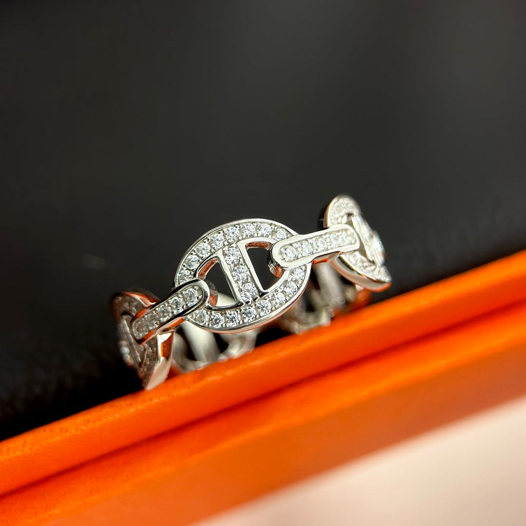 18K Chaine d'Ancre Enchainee Diamond Hermès Ring