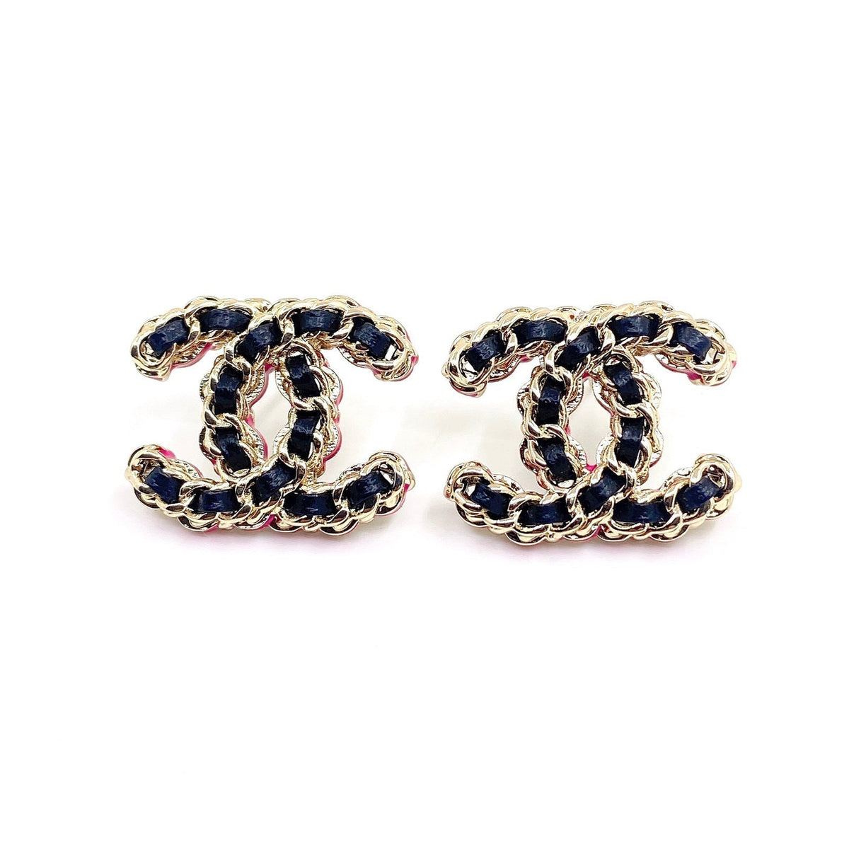 18K Chanel Pink Resin Leather Earrings