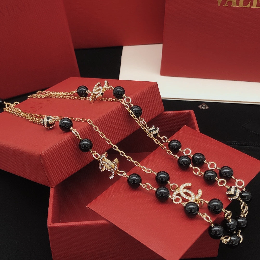 18K Chanel Black Pearls Necklace