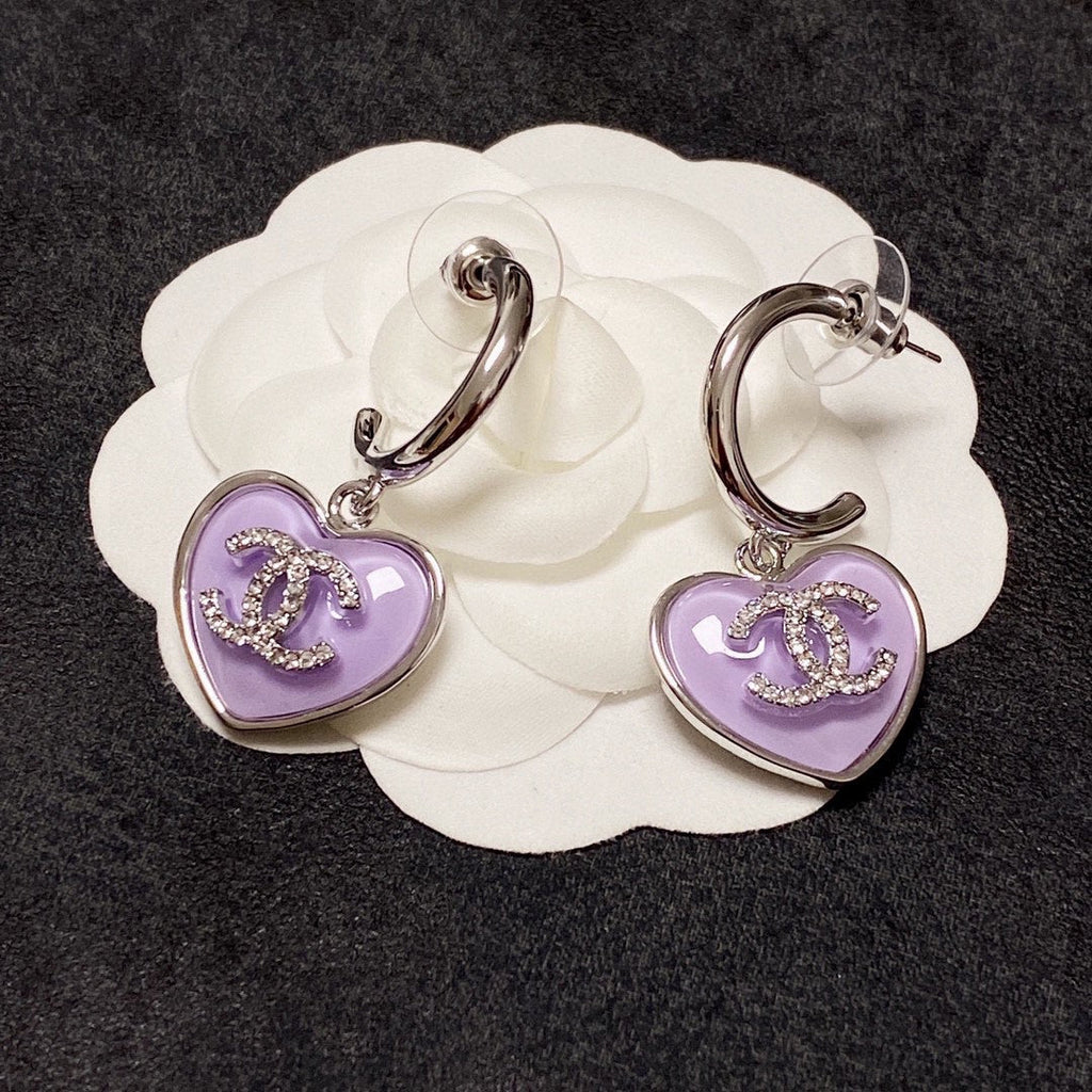18K Chanel Purple Heart Earrings