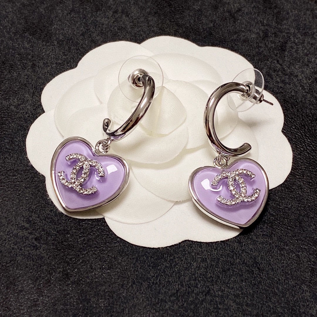 18K Chanel Purple Heart Earrings