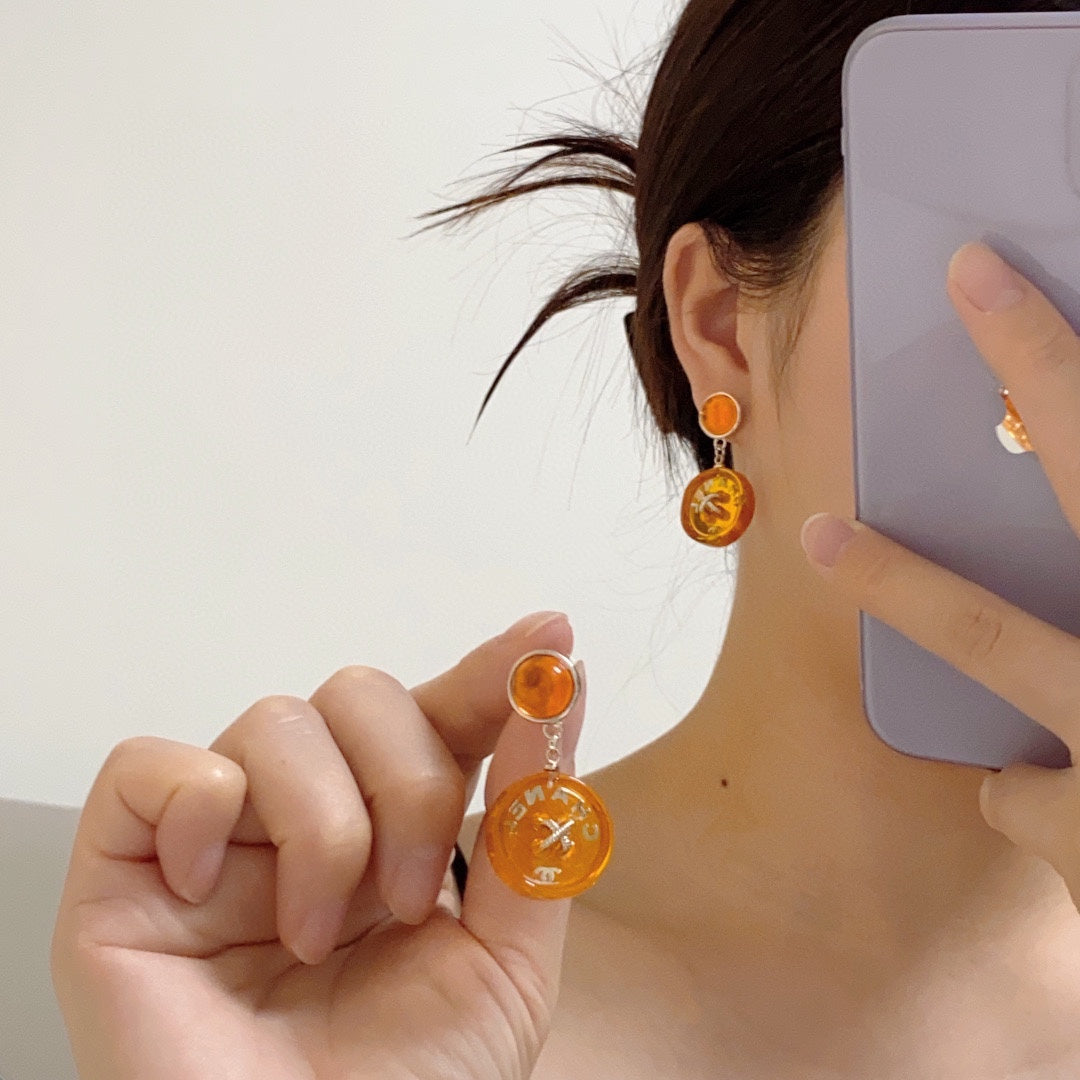 18K Chanel Orange Pendant Earrings