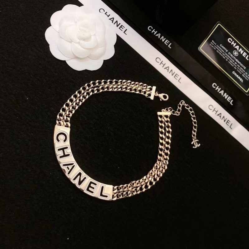 18K Chanel White Logo Choker Necklace