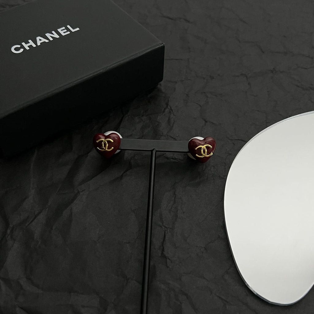 18K Chanel Red Heart Earrings
