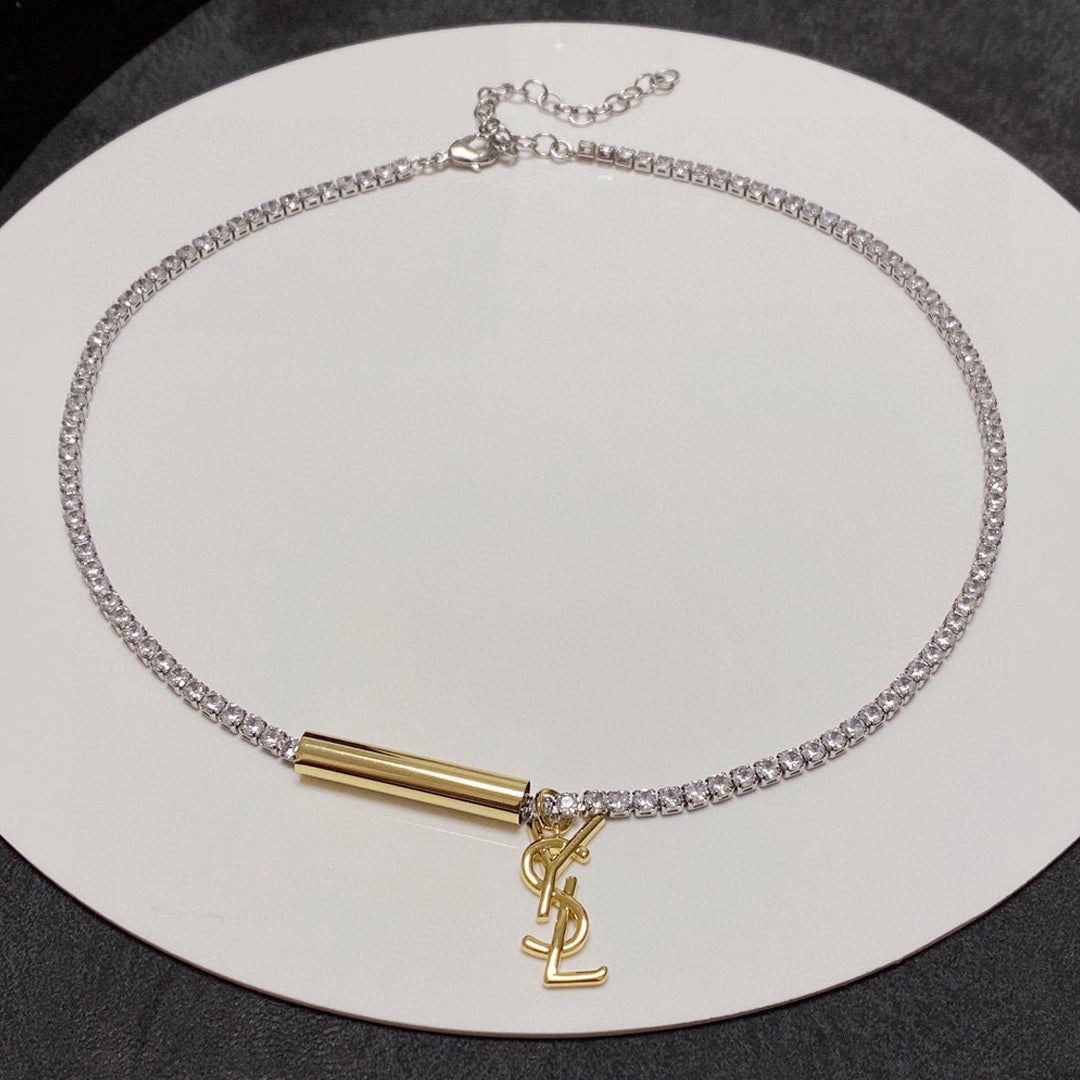 18K Saint Laurent YSL Chain Diamond Necklace