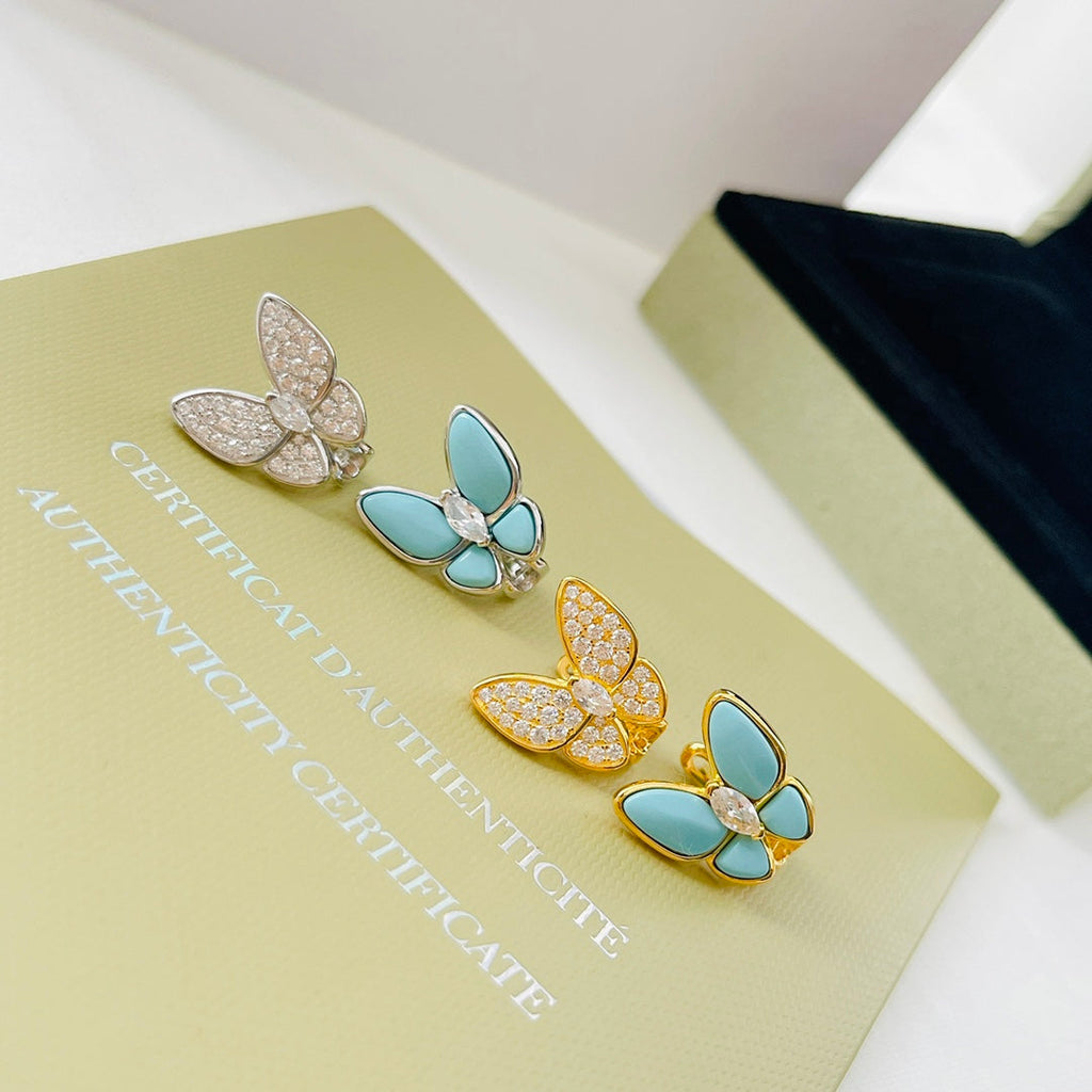 18K Van Cleef & Arpels Two Butterfly Turquoise Earrings
