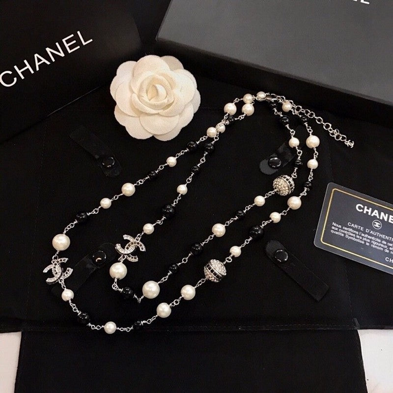 18K Chanel Long Black Pearl Necklace
