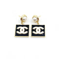 18K Chanel Square Pearl Pendant Earrings