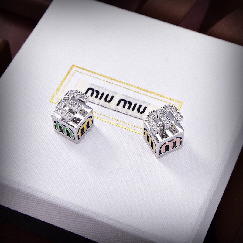18K Miu Miu Green & Yellow Cube Earrings