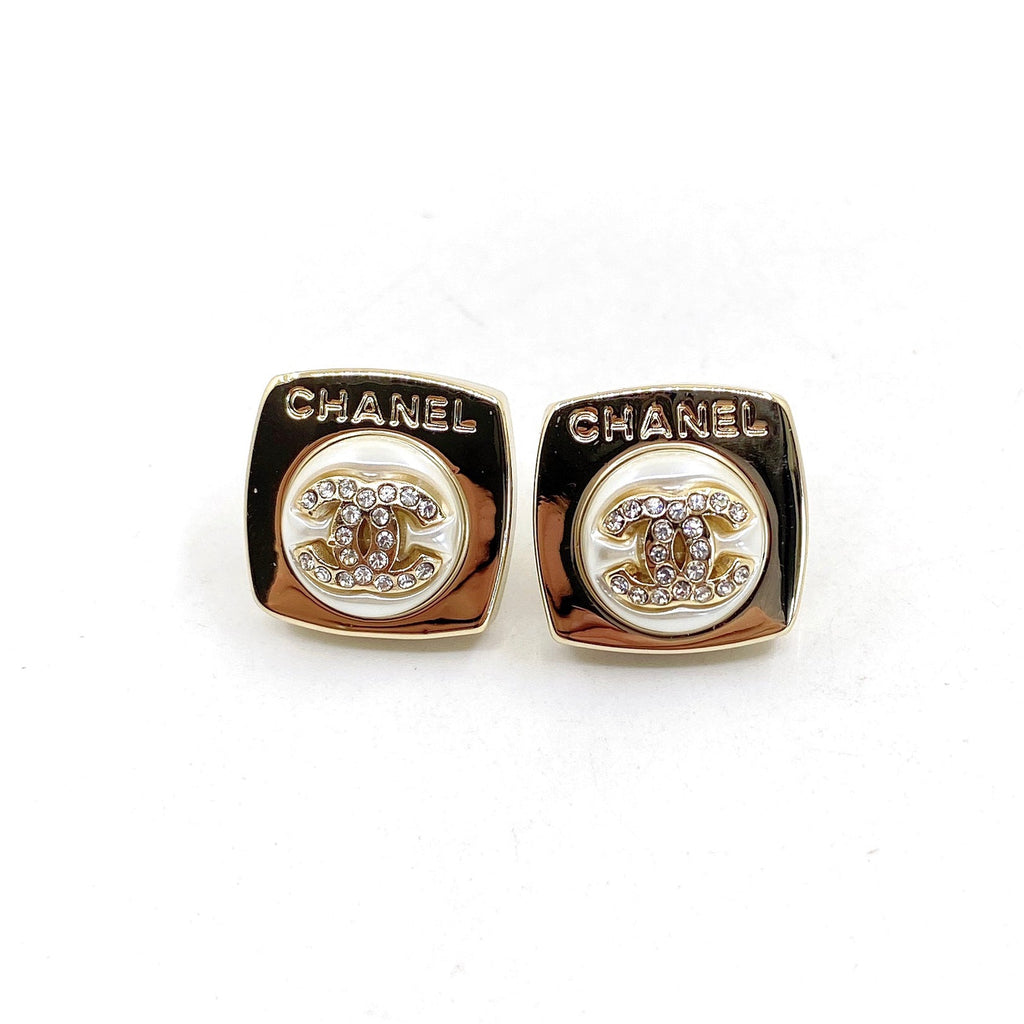 18K Chanel Diamond Square Earrings