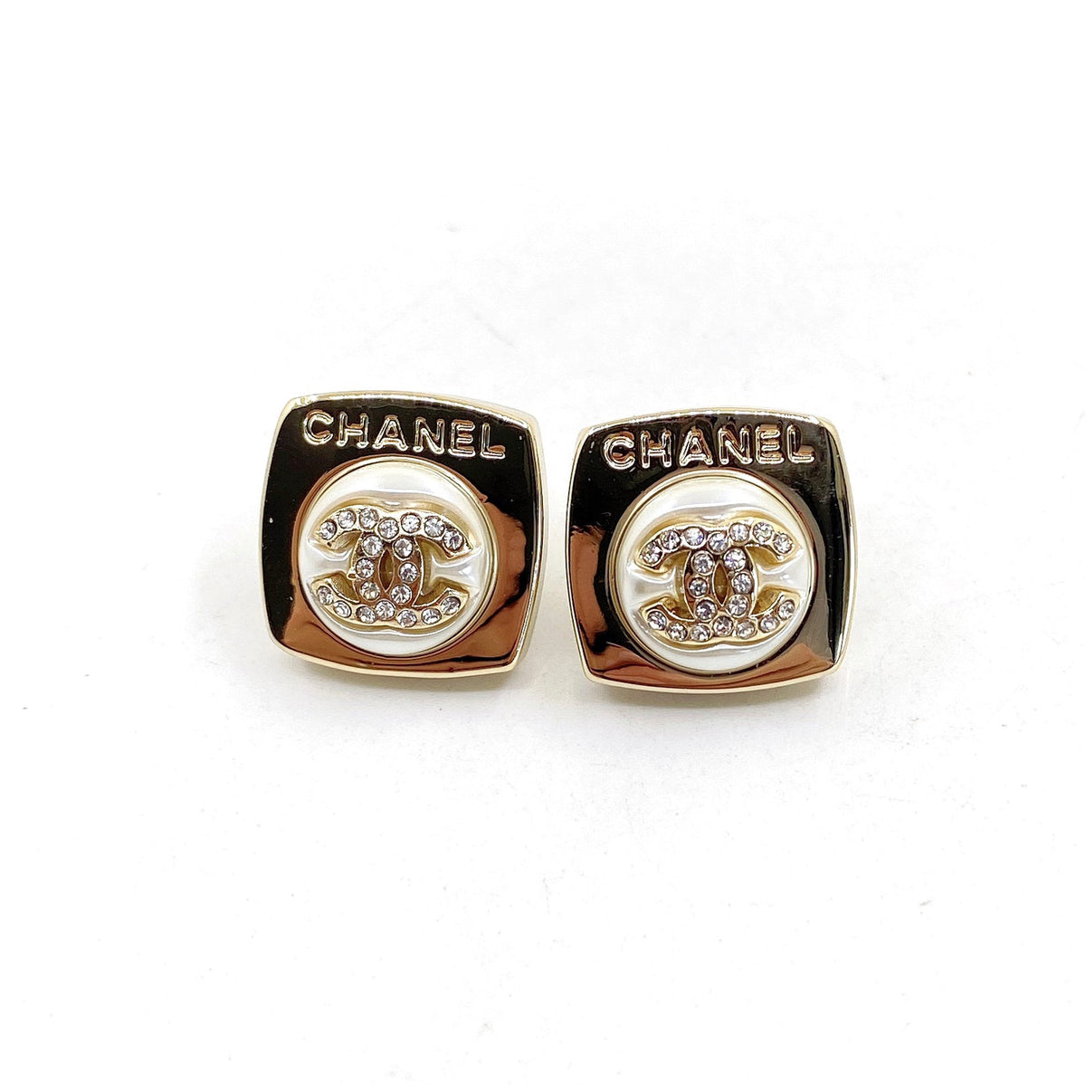 18K Chanel Diamond Square Earrings