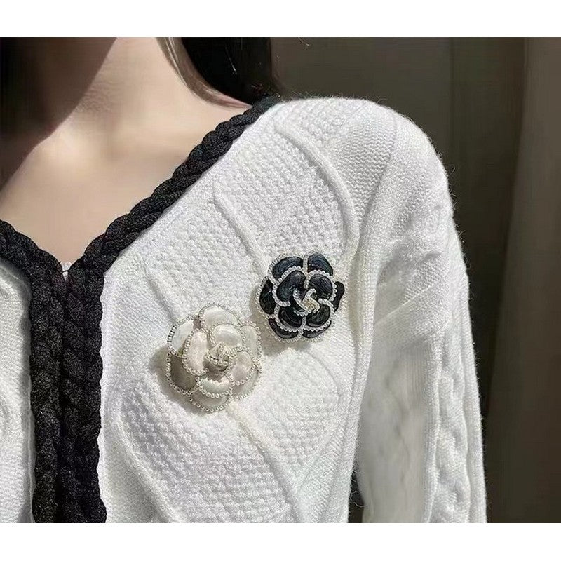 18K Chanel Camellia Black & White Brooch