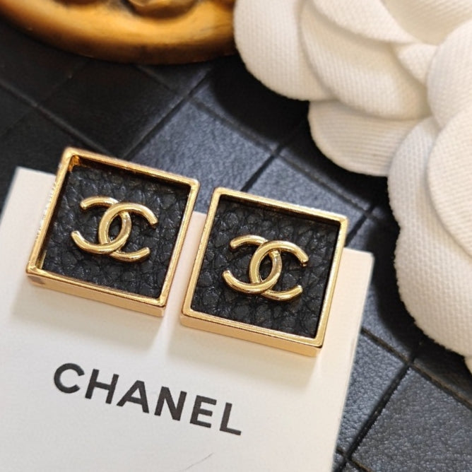 18K Chanel Black Square Earrings