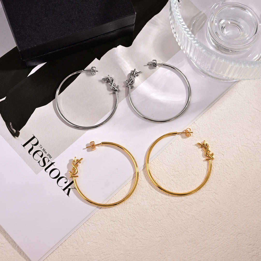 18K Saint Laurent YSL Circle Gold Earrings
