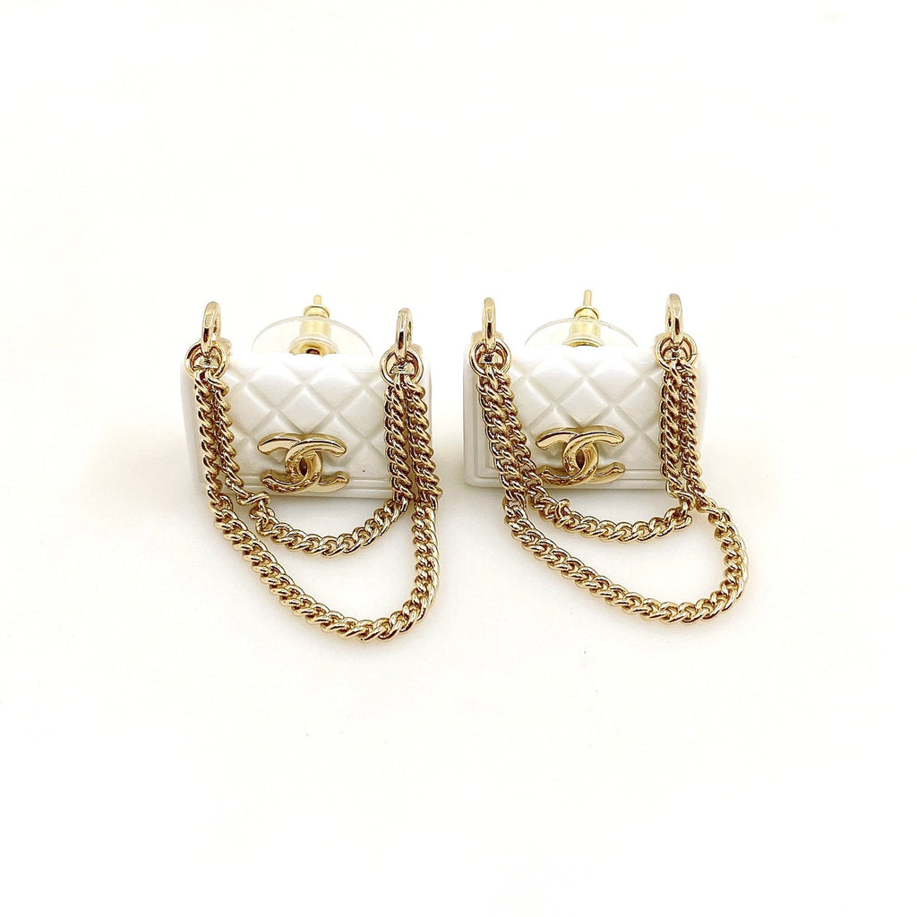 18K Chanel White Bag Earrings