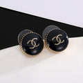 18K Chanel Circle Black Resin Earrings