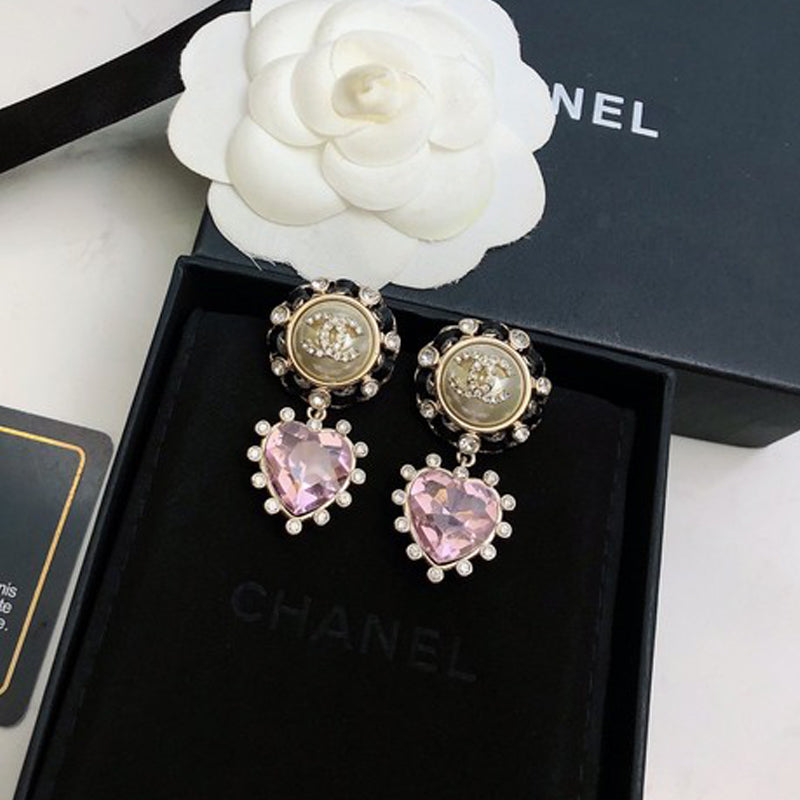 18K Chanel Heart Pink Crystal Earrings