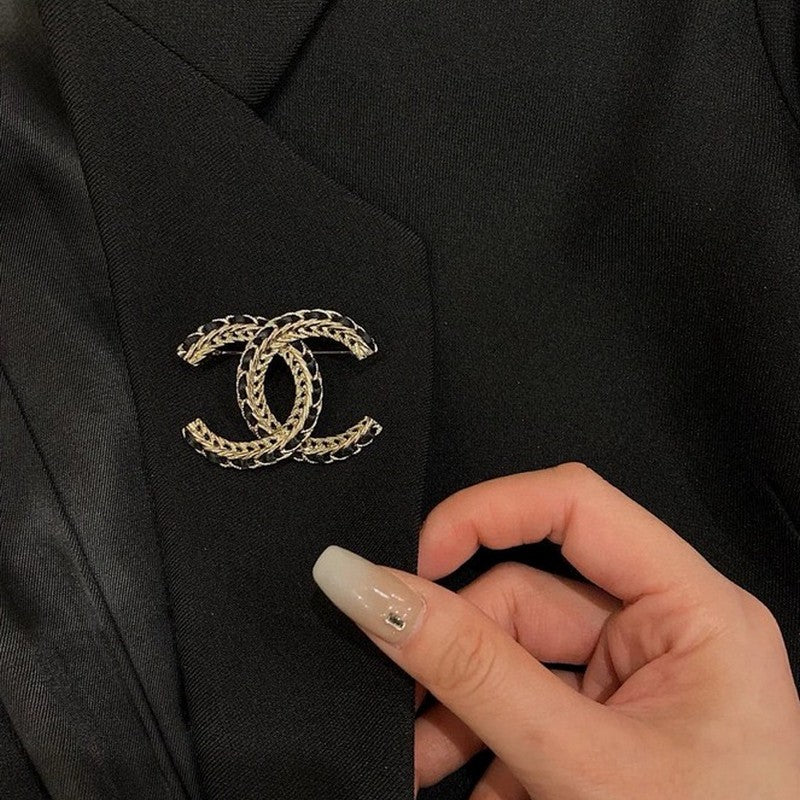 18K Chanel Leather Gold Brooch