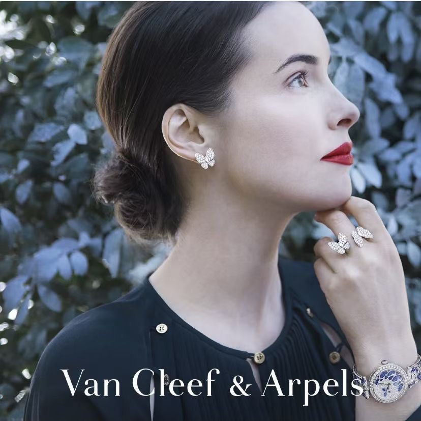 18K Van Cleef & Arpels Two Butterfly Diamonds Earrings