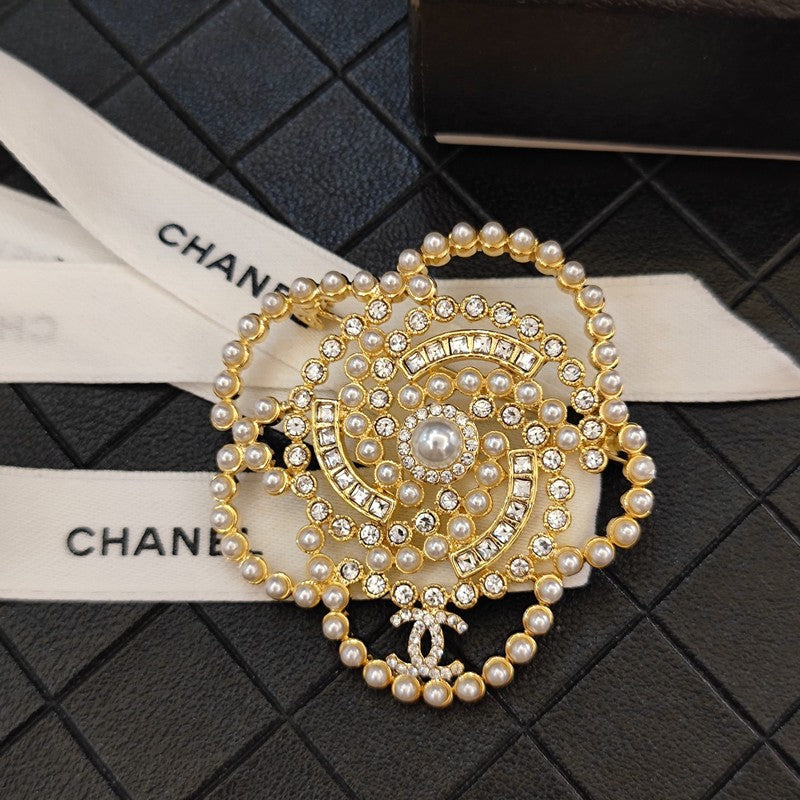18K Chanel Camellia Pearl Brooch