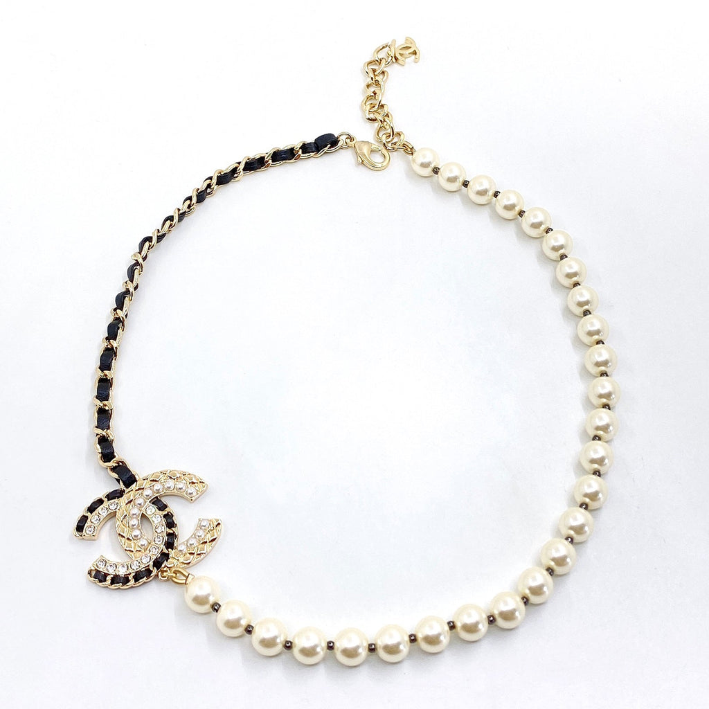 18K Chanel Leather Pearls Necklace