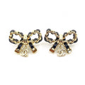 18K Chanel Bow Tie Strass Earrings