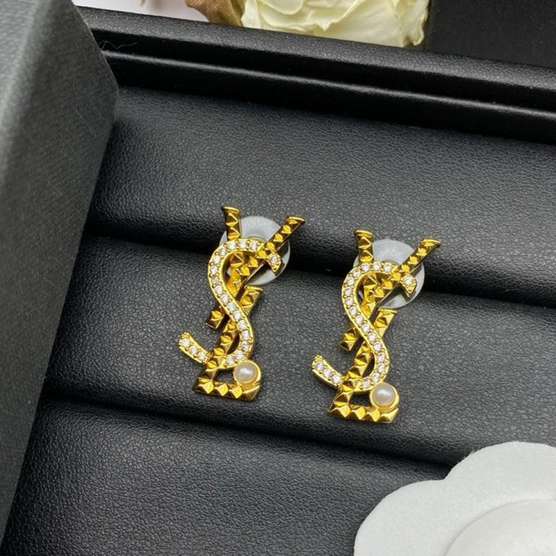 18K Saint Laurent YSL Gold Diamond Earrings