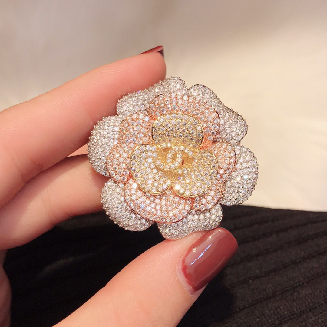 18K Chanel Pink Flower Diamond Brooch