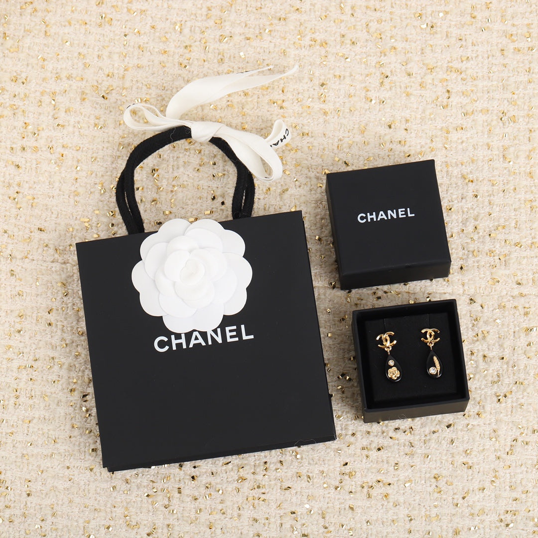 18K Chanel Camellia Pendant Earrings