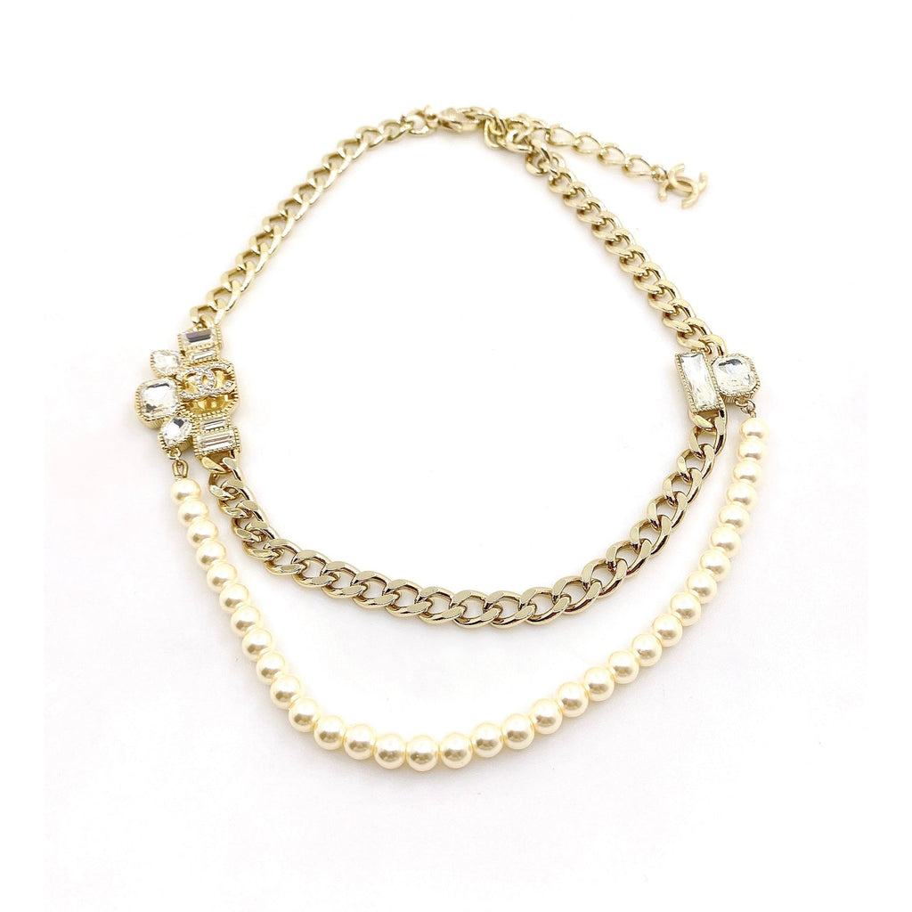 18K Chanel Pearls Crystals Necklace