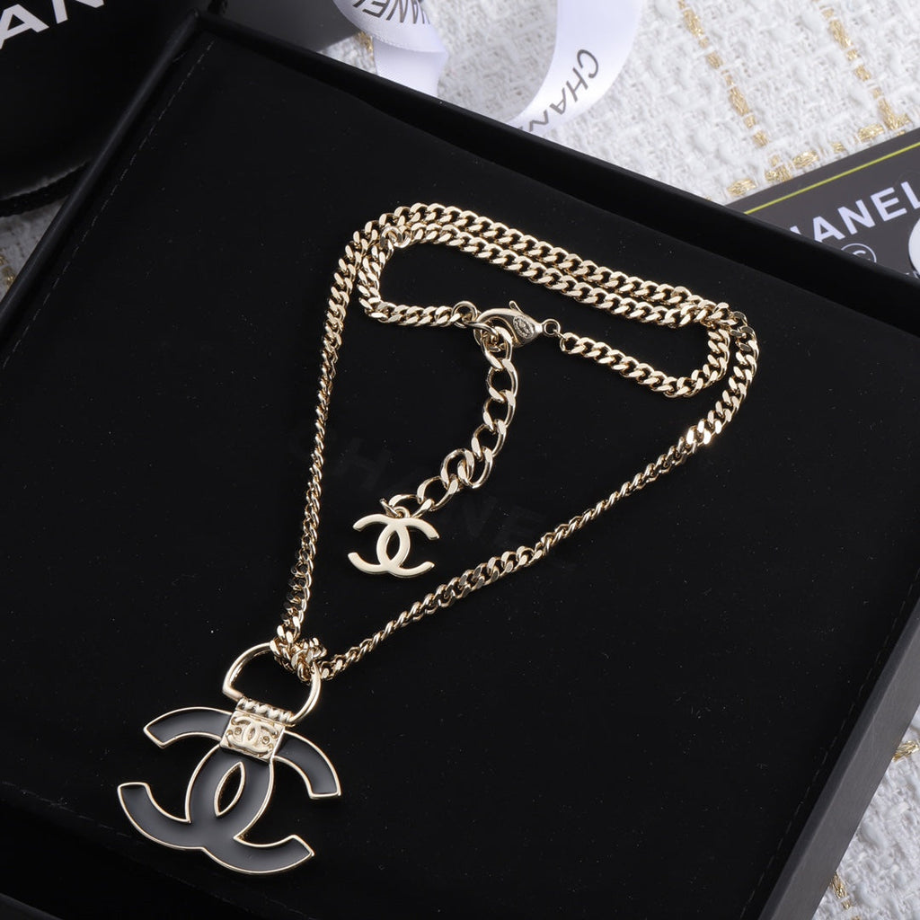 18K Chanel Black Resin Logo Necklace