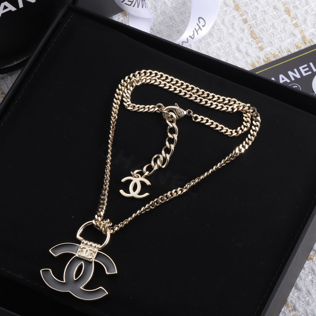 18K Chanel Black Resin Logo Necklace