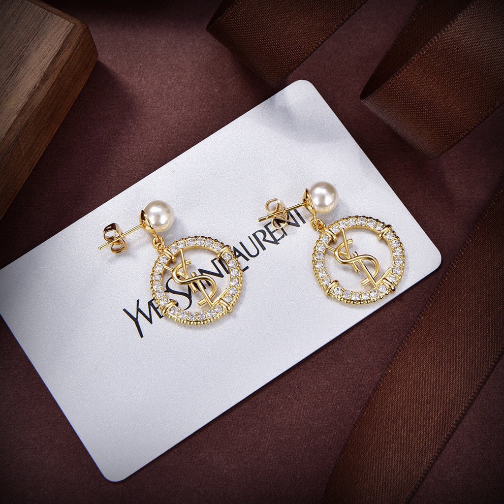 18K Saint Laurent YSL Circle Diamonds Earrings