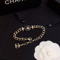 18K Chanel Black Logo Gold Chain Bracelet