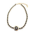 18K Chanel Rhinestone Leather Choker Necklace