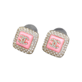 18K Chanel Diamond Square Pink Earrings