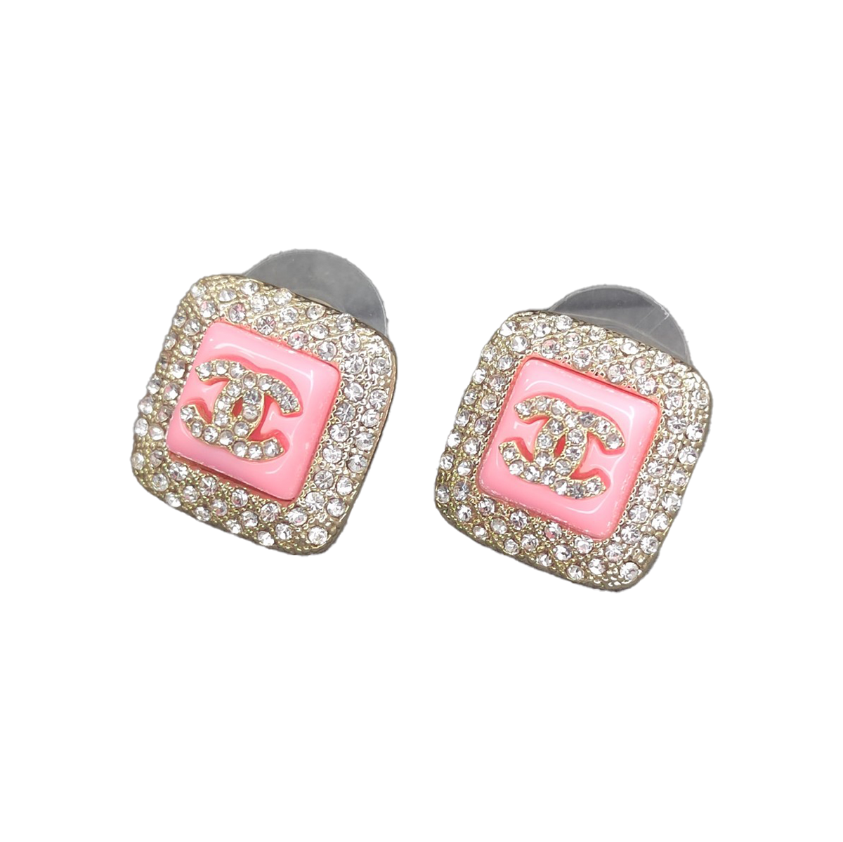18K Chanel Diamond Square Pink Earrings
