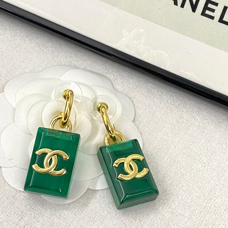 18K Chanel Green Perfume Bottle Earrings