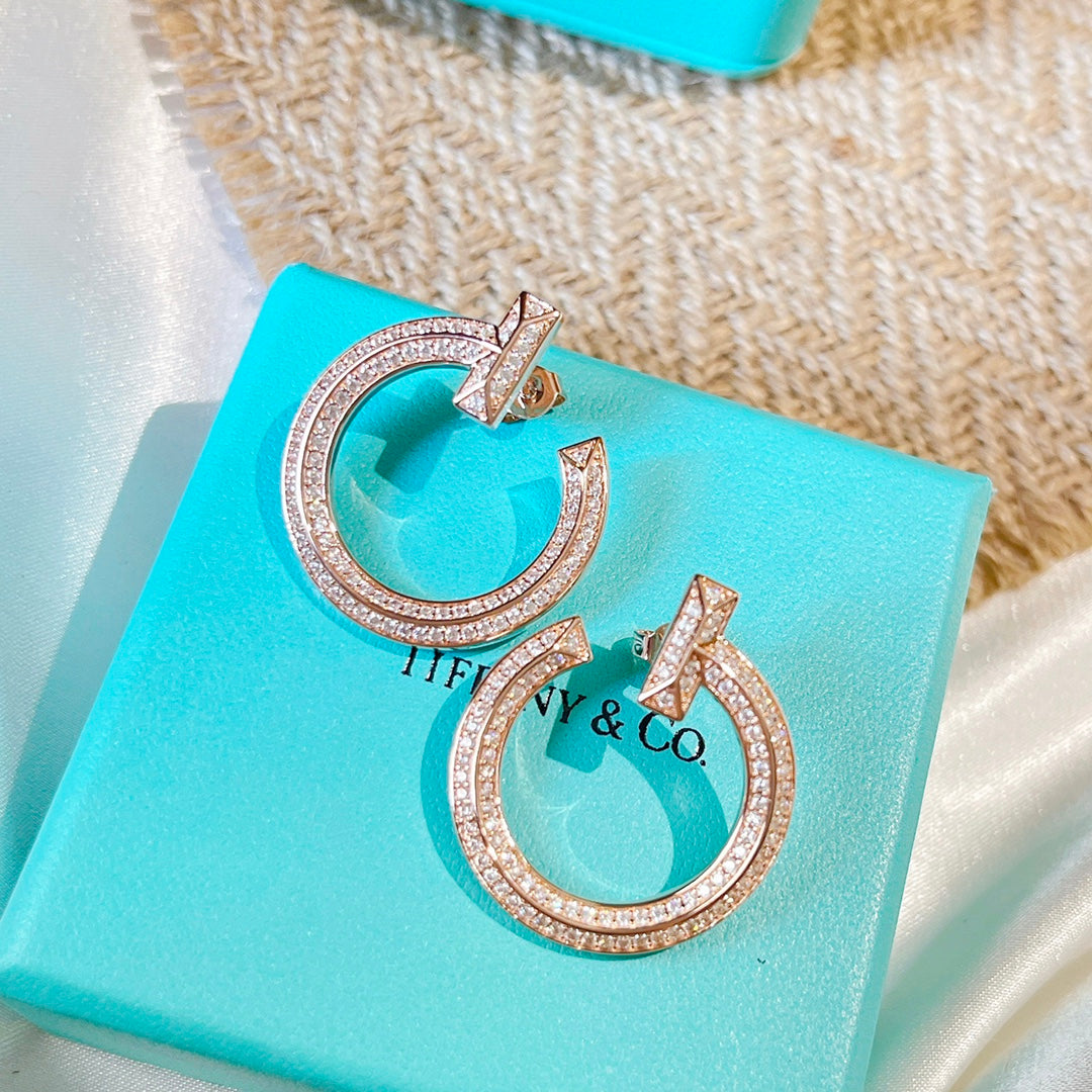 18K Tiffany & Co. T1 Open Hoop Rose Gold Earrings