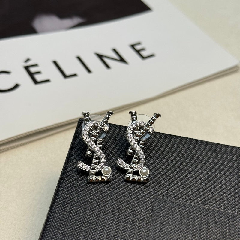 18K Saint Laurent YSL Gold Diamond Earrings
