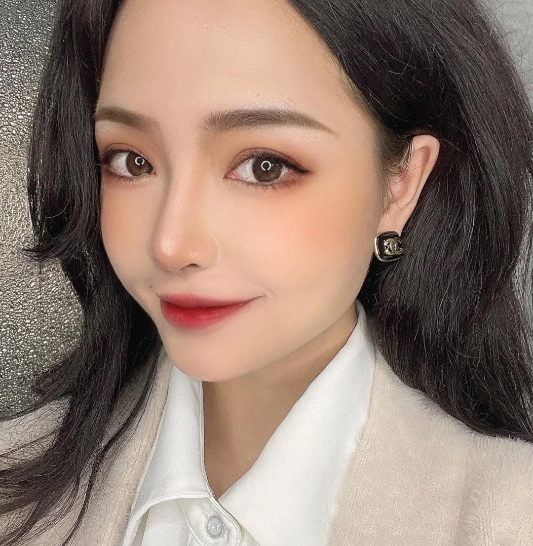 18K Chanel Square Resin Earrings