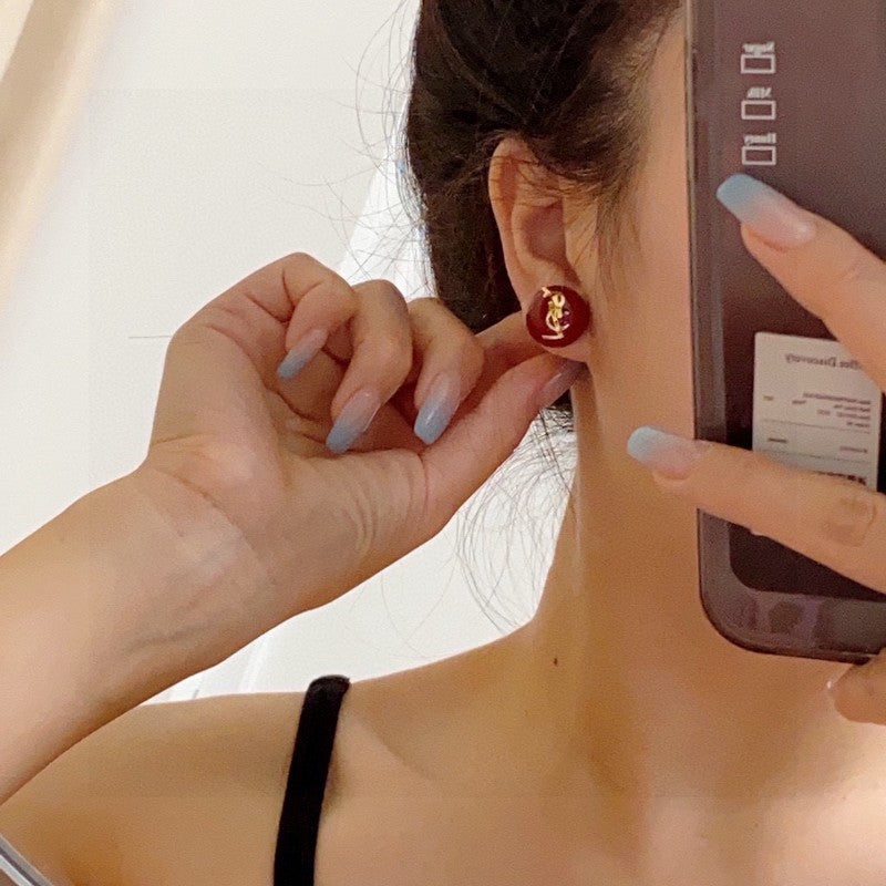 18K Saint Laurent YSL White & Red Earrings