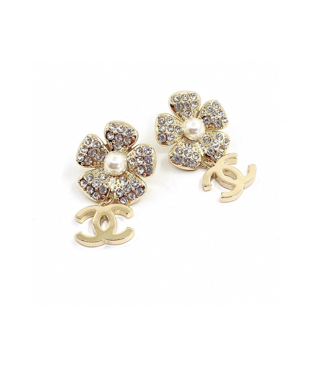 18K Chanel Flower Full Crystals Earrings