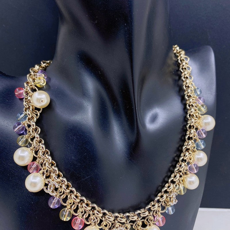 18K Chanel Pink Crystal Chain Links Necklace