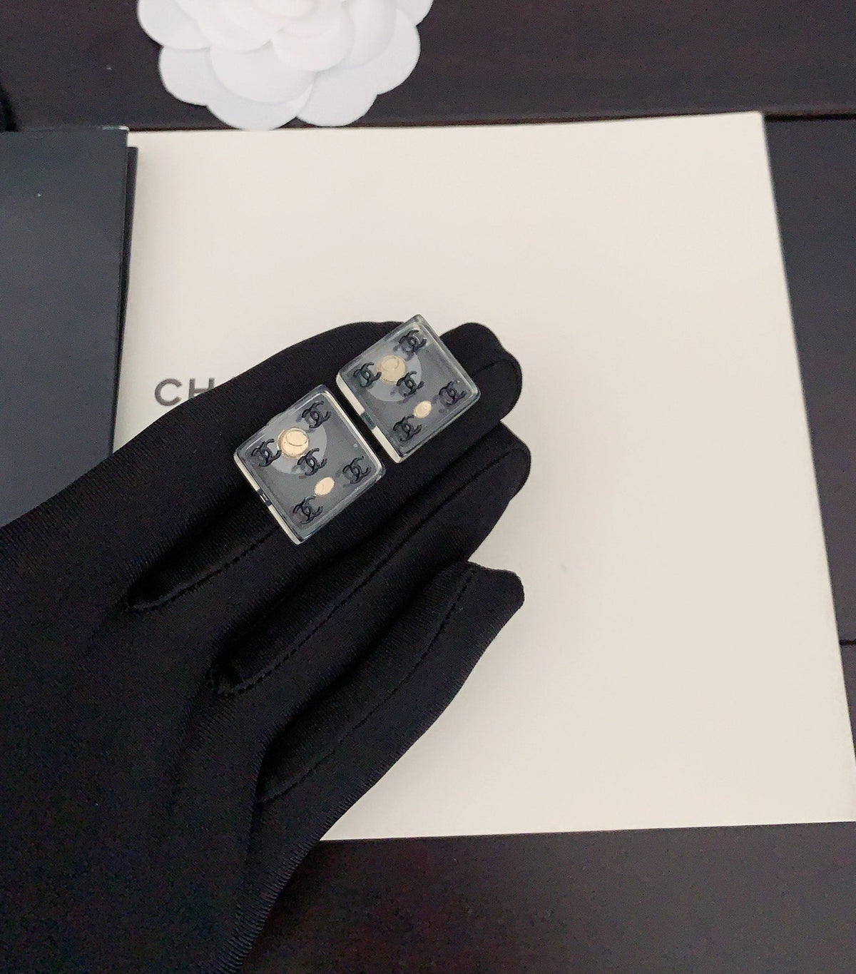 18K Chanel Transparent Resin Earrings